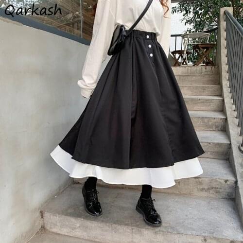 Patchwork Skirts Women Spring High Street Elastic Waist All-match Vintage Ladies Bottom Empire Korean New Popular Femme Clothing