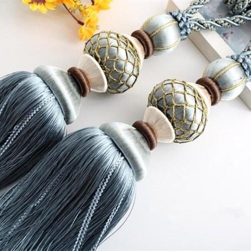 2Pcs Pompons Curtain Tiebacks Tassel Fringe Ropes Hanging Belt Balls Curtain Buckles Clasp Curtain Tie Backs Accessories