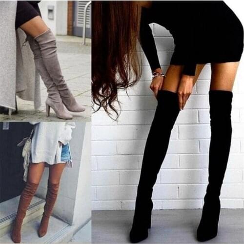Large size Womens boots 2021 winter new Fashion thick with side zipper over knee elastic womens shoes casual women riding boots