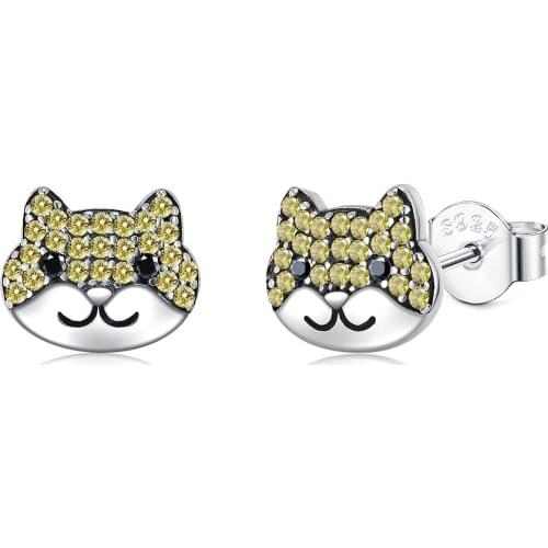 SILVERHOO Cute Dog 925 Sterling Silver Stud Earrings For Women & Girls Cubic Zirconia Earring Birthday Fine Jewelry Recommend
