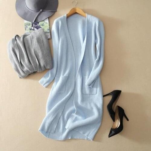 100%goat cashmere add thick womens fashion long cardigan sweater coat claret 6color S-2XL wholesale retail