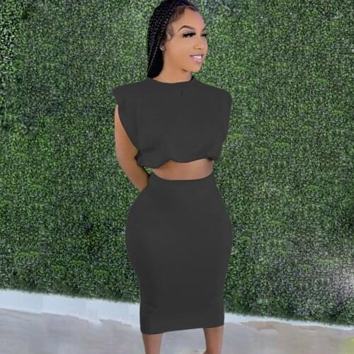 Neon Color Sexy Two Piece Set for Women Ladies Round Neck Sleeveless Crop Top and High Waist Skinny Skirt Female Party Vestidos