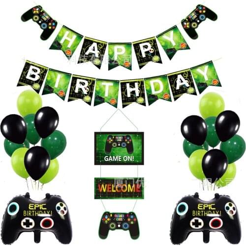 1 Set Game on Party Balloons Happy Birthday Banner Black Gamepad Helium Balloon for Video Game Themed Party Birthday Decorations