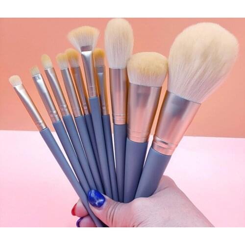 10Pcs/Set Makeup Brushes Skin-friendly Portable Blue Wood Handle Foundation Brushes Professional Concealer Blush Brush