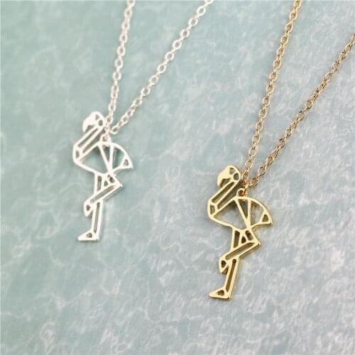 10pcs Newest Bird Animal Pendant Necklace Jewelry Cute Origami Grane Necklace Lovely Animal Necklace Single Foot Standing Crane