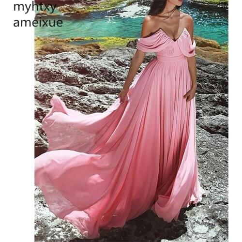 2020 Simple Cheap Sexy Evening Dresses Floor Length Off Shoulder Prom Dressess Pleat Ruchde V-neck Evening Gowns Custom Made