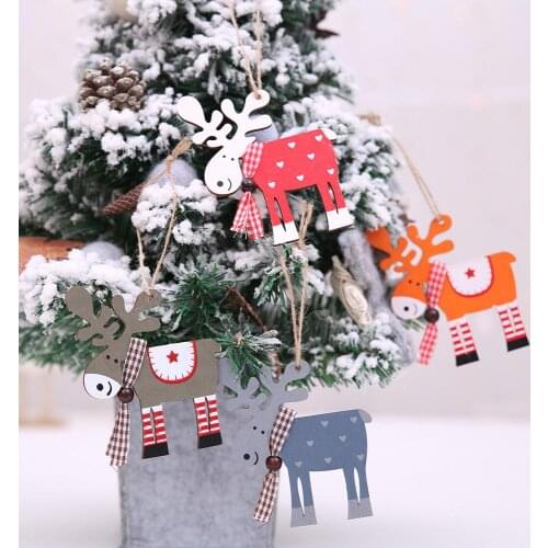 2020 DIY Xmas Party Decorations Wooden Painted Christmas Reindeer Pendants Elk Baubles Christmas Tree Hanging Ornaments FZ259