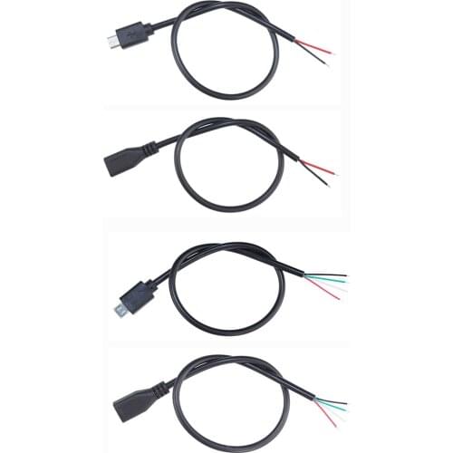 30pcs Micro USB Jack Android Interface 4 Pin 2 Pin Male Female Power Data Charge Cable DIY Charging Cord Connector 30CM