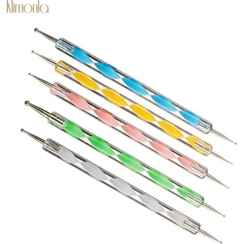 5pcs/set Double Head Nail Art Painting Pen Crystal Spiral Handle Nail Point Drill Pen UV Gel Polish Salon Nail Dotting Tools