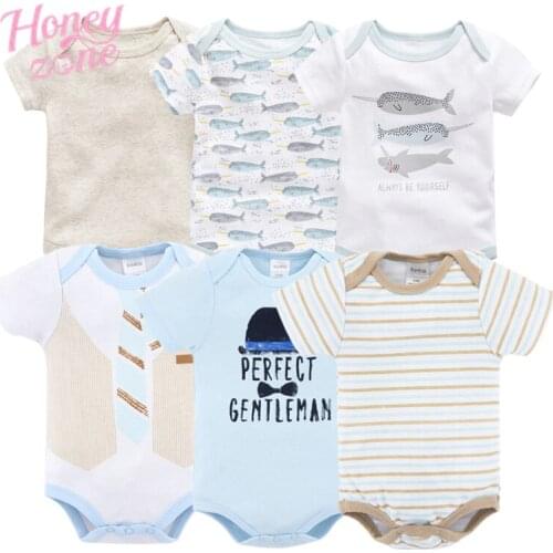 6 Packs Baby Bodysuits Original Infant Jumpsuits Summer Overalls Cotton Boy Girls Baby Clothing Set Cartoon Print Clothes