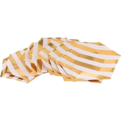 8pcs Hexagon Shape Golden Stripe Paper PLATES 9"/23cm Disposable Birthday BBQ Party Favors Tableware Events Catering