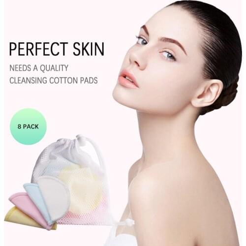 8PCS Bamboo Reusable Organic Cotton Pads Makeup Remover Washable Cleansing Microfiber Makeup Remover Tools with Laundry Bag