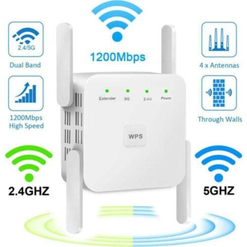 AC1200M Dual Frequency Repeater Wireless Signal Amplifier 5G High Power Wall Extender AP Transmitter White
