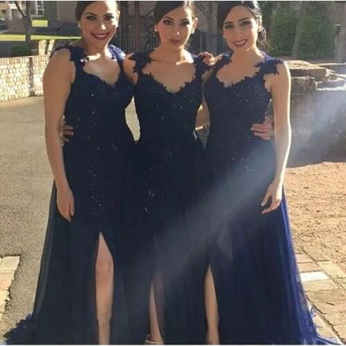 ANGELSBRIDEP Cap Shoulder Sweetheart Bridesmaid Dresses Sexy Split Side Applique Beading Floor-length Formal Prom Party Gowns