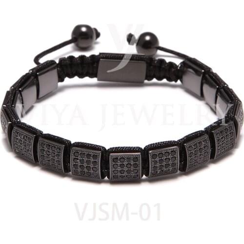 Wholesale Luxury Pave Setting Square Beads Bracelet Custom High End Handmade Men Bracelet Jewelry Best Couple Christmas Gift