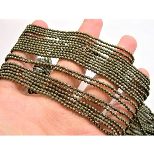 Natural Gold Pyrite 2mm,3mm,4mm faceted round beads ,Tiny beads,Small Seed stone beads for jewelry,5 full strands 15.5"