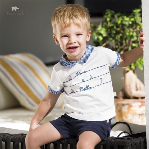 DB16901 dave bella baby boys summer casual cartoon striped clothing sets kids boy fashion short sleeve sets children 2 pcs suit