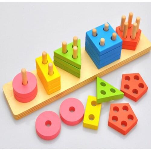 Wooden geometric shape Cylinder CN11 Color shape Cognitive pairing Disassembly and assembly Child early education toy