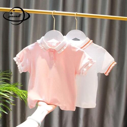 3-7y Kids Polo Shirts Summer Girls Tops Tees Clothing Short Sleeve Solid Color Breathable Lace Soft Childrens Clothes H21