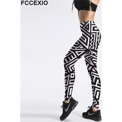 FCCEXIO 3D Printed Retro Cool Geometric Harajuku Gothic Sexy Plus Size High Waist Push up Fitness Workout Leggings Women Pants