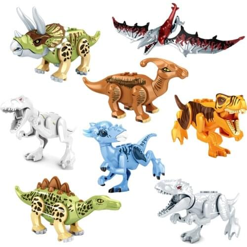 8Pcs Animal World Jurassic Dinosaur Series Tyrannosaurus Rex Carnotaurus Action Figures MOC Building Blocks Bricks Toys Gifts