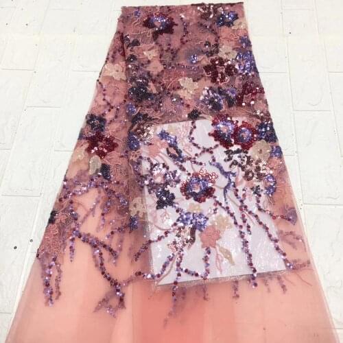 French Tulle Lace Fabric High Quality Multicolor Sequins African Mesh Lace Fabric With Sequins Design For Wedding Party Sewing