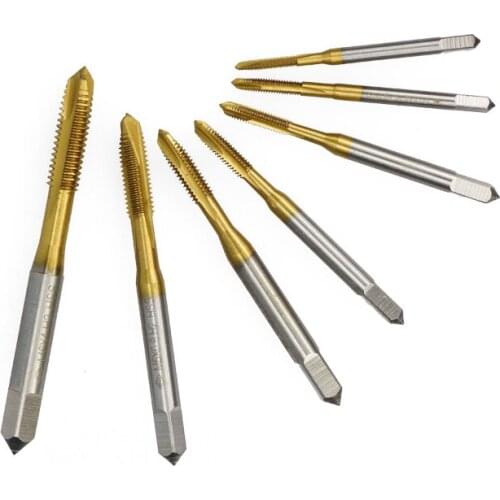 HOT ! HSS Titanium Machine Right Hand Tap Drill 3 Flute M2/M2.5/M3/M3.5/M4/M5/M6 Spiral Point Thread Plug Handle Taps Die Set