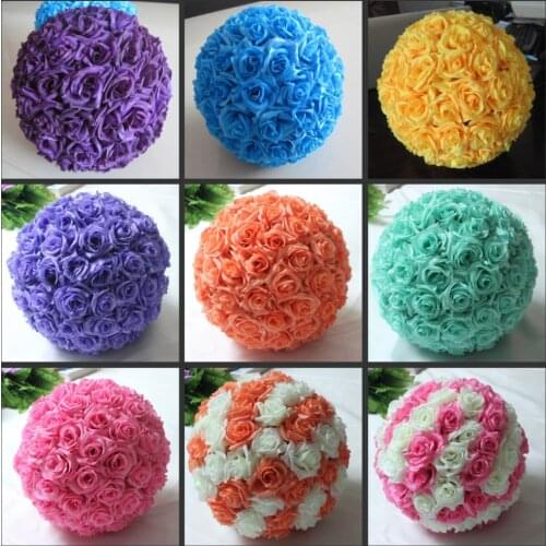 12 Inch 30cm Artificial Rose balls Silk Flower Kissing Balls Hanging rose Balls Christmas Ornaments Wedding Party Decorations