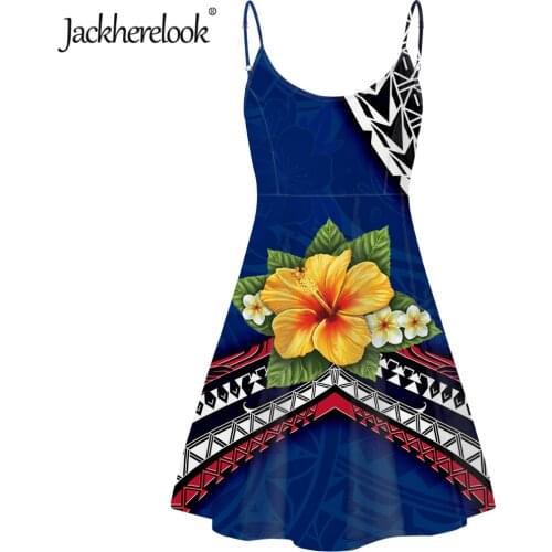 Jackherelook Samoan Polynesian Tribal Hibiscus Plumeria Print Women Summer Sleeveless Strapless Dress Ladies Sundress Vestido