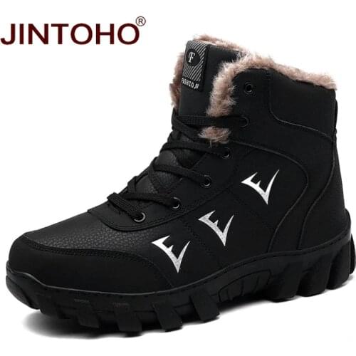 JINTOHO Male Snow Boots Fashion Men Winter Boots Genuine Leather Men Shoes Brand Men Ankle Leather Boots Male Winter Snow Shoes