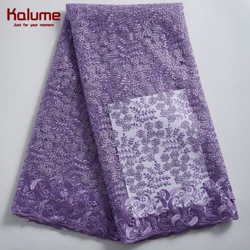 Kalume 2021 Latest African Lace Fabric Stones French Mesh Lace Fabric For Nigerian Party Wedding African Tulle Lace Fabric F2325