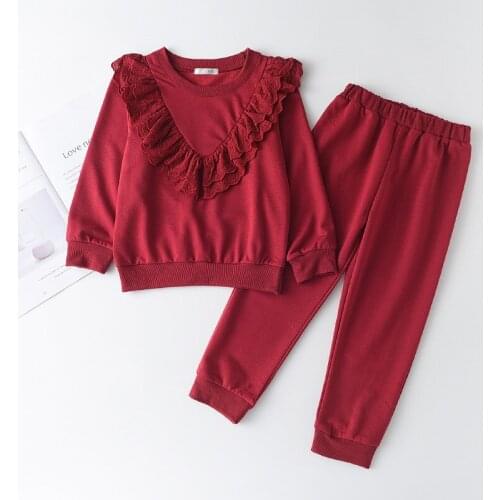 Girls Clothing Sets Toddler Girl Solid Lace Top And Pants 2Pcs Spring Suits Fall Children Casual Active Outfits 2021