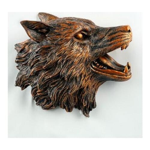A Creative Wolf Head Wall Decoration Statue Simulation of animals Resin Crafts Living room bedroom wall sticker Retro Home decor