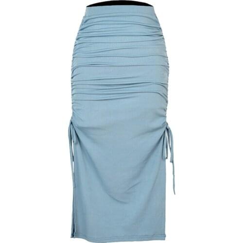 Hot Sale Women Solid Color Split Slim Skirs Fashion Casual Pleated Lace Sexy Bag Hip Long Skirt 2021 Summer Daily Commute Wear