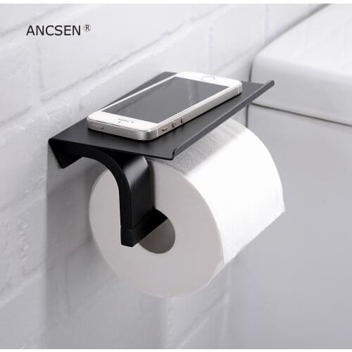 Matte Black Toilet Paper Holder Sanitary Paper Roll Holder Paper Towel Holder Mobile Phone Bathroom Multi-function Shelves