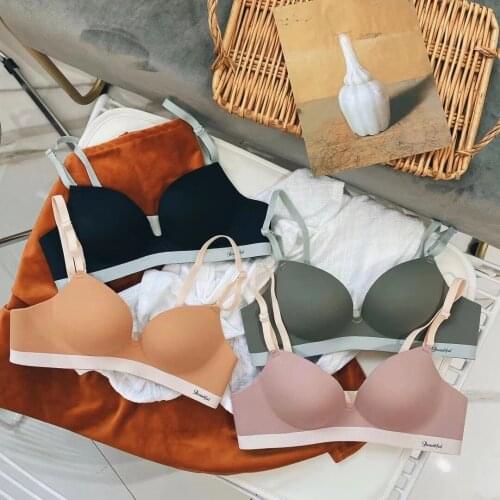 Korean Style Fashion One Piece Candy Color Bra Sets Girls small Gathered Wire Free Smooth Comfortable Adjustable Underwear Suit