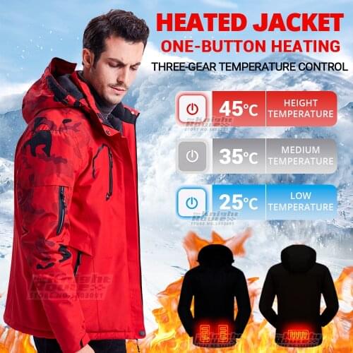 3 Areas Winter Heated Jacket Clothing Mens USB Heated Vest Windbreaker Mens Warm Thermal Hiking Hunting Equipment Outerwear