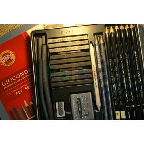 KOH-I-NOOR GIOCONDA 8899 Professional Art Set 24 pcs tin Case,graphite blocks,chalks,aquarell,negro,charcoal,eraser,spreader