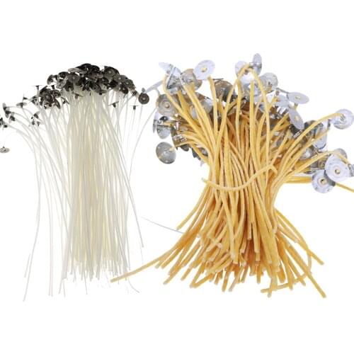 Set of 50 Candle Wicks Cotton Core Pre Waxed With Sustainers For Candle Making 8 Inch