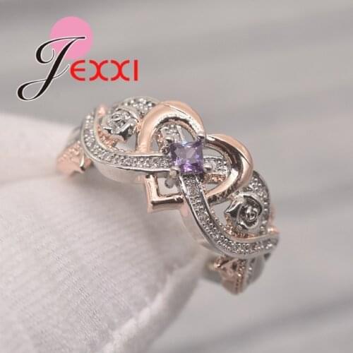 New Romantic Wedding Rings Set For Women Girl 925 Sterling Silver Heart Crystal Cz Rose Flower Gothic Jewelry Gift Ring