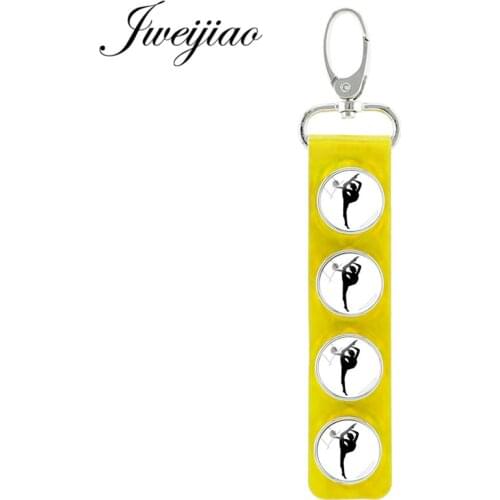 JWEIJIAO New Arrival Glass Gymnastic Snap Button Keychain Gymnast silhouette Pattern PU Leather Key Chains Charm Pendant Gy171