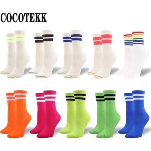 New Arrival Hot Stylish Pure Color Classic Stripes Casual Neon Women Socks Harajuku Fluorescence Green Short Cotton Socks Couple