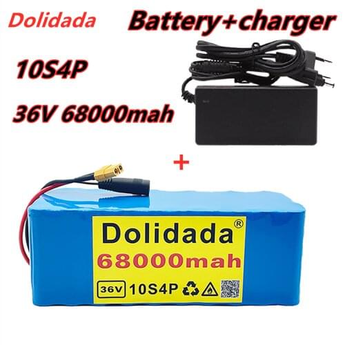 New 36V 10s4p 68Ah 1000W large capacity 18650 lithium battery pack electric bicycle scooter with BMS XT60 plug + charger