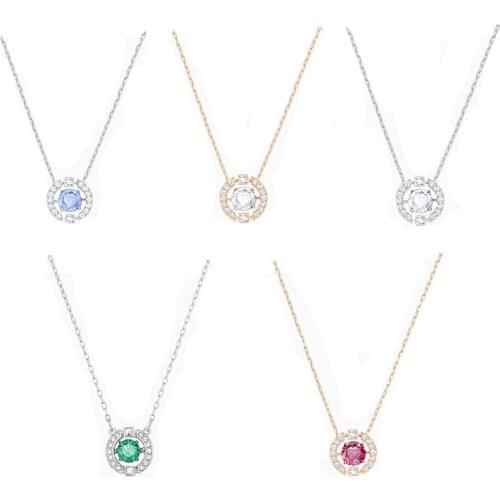 Delicate Girl Heart Necklace Dotting in Light Blue Green Pink Gold Crystal Chain and White