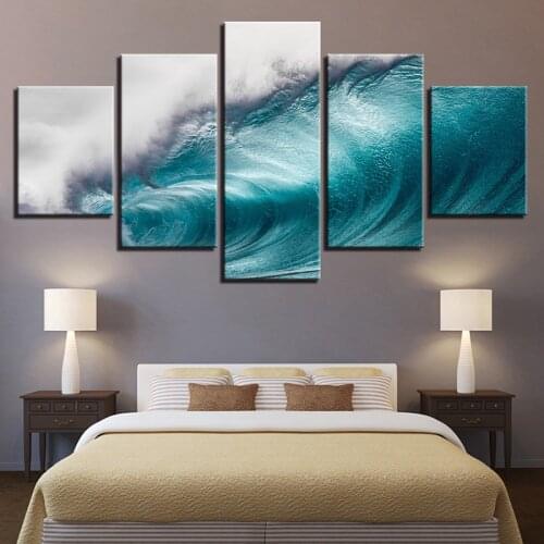 Modern Canvas Paintings Wall Art HD Prints 5 Pieces Rolling Waves Pictures Ocean Sea Wave Seascape Posters Home Decor Framework