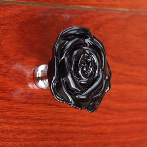 55mm bigger size glass crsytal rose knobs silver clear blue black pink purple green drawer wardrobe door handles knobs pulls