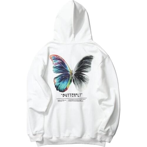 Winter Autumn Butterfly Printed Hoodie Sweatshirt Men Women Cotton Fleece Pullover Harajuku Streetwear Oversized Couple Hoodie