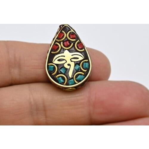 TZ-E02 Droplet bead Handmade Nepalese Buddhist Tibetan Brass Metal & Clay Loose Craft Beads for Necklace Jewelry Making DIY