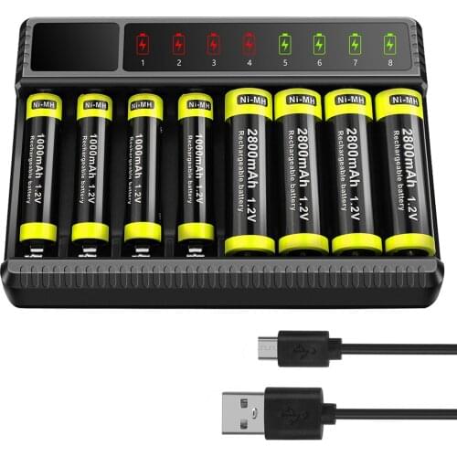 8 Slot Smart Battery Charger LED Display for Charging AA/AAA NiMH Rechargeable Batteries Charger Dock
