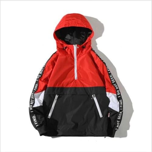 Hip Hop Mens Hooded Windbreaker Jacket Autumn 2021 Casual Vintage Color Block Loose Track Hoodie Jacket Coats Streetwear HipHop